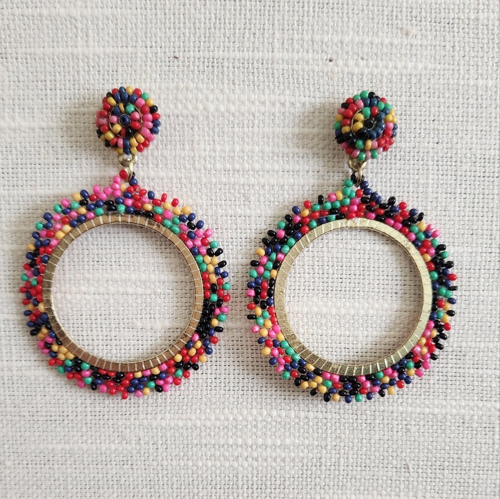 🆕️ Boho Bright Mulitcolor Beaded Hoop Earrings 2/$10